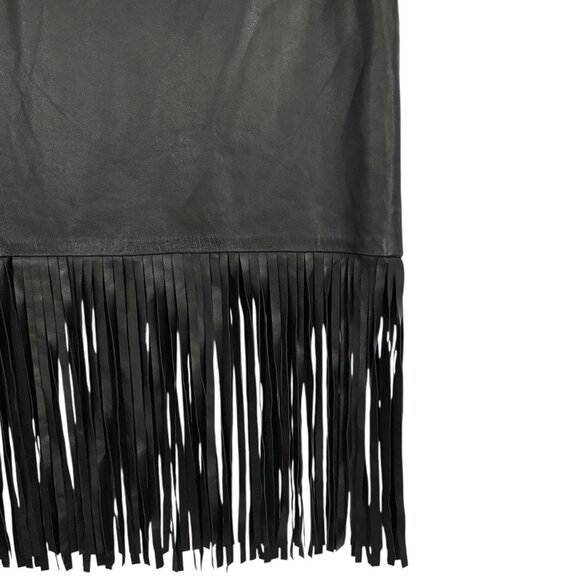 The Perfext Leather Mimi Skirt Black Fringe Knee Length Back Zip Size XS - Picture 2 of 9